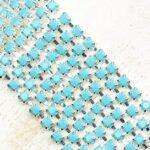 3.2 mm rhinestone chain with Turquoise Preciosa crystals in silver setting x 40 cm