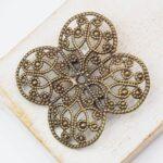 Antique bronze filigree brooch Four-leaf clover 35x35 mm x 2 pc(s)