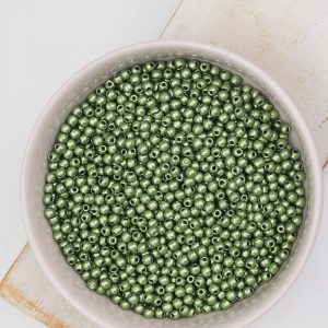 2 mm round glass pearls Saturated Metallic Greenery x 100 pcs