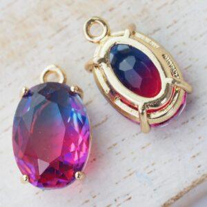 17x10x7 mm drop in metal setting Oval Blue/Magenta Rainbow x 2 pc(s)