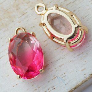 17x10x7 mm drop in metal setting Oval Sweet Pink Rainbow x 2 pc(s)