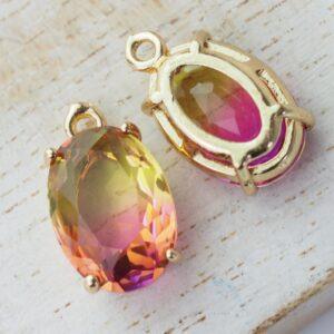 17x10x7 mm drop in metal setting Oval Passionfruit Rainbow x 2 pc(s)
