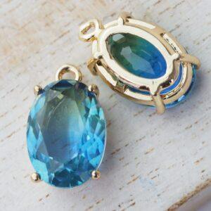 17x10x7 mm drop in metal setting Water World Blue Rainbow x 2 pc(s)
