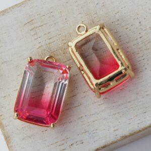 20x13x8 mm drop in metal setting Rectangle Pink/Transparent Rainbow x 1 pc(s)