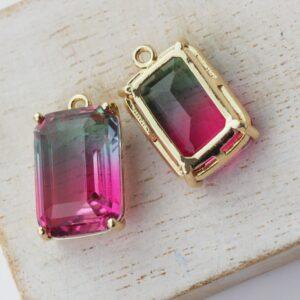 20x13x8 mm drop in metal setting Rectangle Tourmaline Rainbow x 1 pc(s)