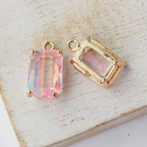 17.5x10x6.5 mm drop in metal setting Rectangle Light Pink Rainbow x 2 pc(s)