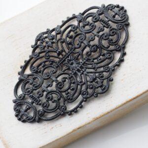 Gunmetal black oval filigree maharaja 53x33 mm x 1 pc