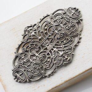 Patina silver oval filigree maharaja 53x33 mm x 1 pc