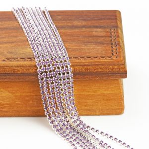 2.1 mm rhinestone chain with Amethyst Opal Preciosa crystals in silver setting x 20 cm