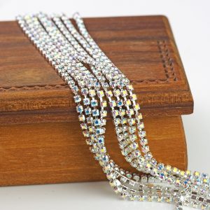 2.1 mm rhinestone chain with Crystal AB Preciosa crystals in silver setting x 20 cm