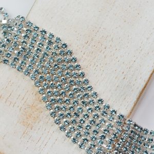 2.1 mm rhinestone chain with Smoked Sapphire Preciosa crystals in silver setting x 20 cm