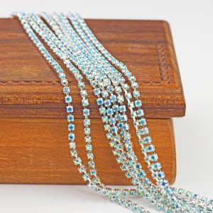 2.1 mm rhinestone chain with Turquoise AB Preciosa crystals in silver setting x 20 cm