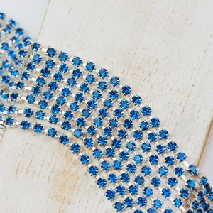 2.4 mm rhinestone chain with Capri Blue Preciosa crystals in silver setting x 20 cm