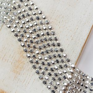 2.4 mm rhinestone chain with Full Silver Crystal Labrador Preciosa crystals in raw setting x 20 cm