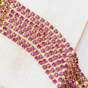 2.4 mm rhinestone chain with Fuchsia Preciosa crystals in raw setting x 20 cm