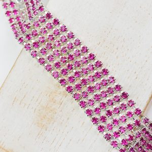 2.4 mm rhinestone chain with Fuchsia Preciosa crystals in silver setting x 20 cm