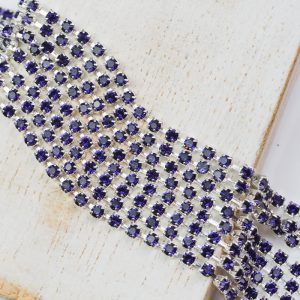 2.4 mm rhinestone chain with Purple Velvet Preciosa crystals in silver setting x 20 cm