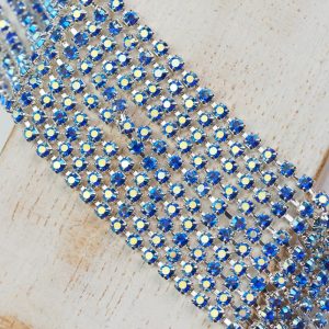 2.4 mm rhinestone chain with Sapphire AB Preciosa crystals in silver setting x 20 cm