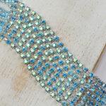 2.5 mm rhinestone chain with Aqua Bohemica AB Preciosa crystals in silver setting x 20 cm