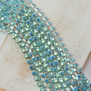 2.5 mm rhinestone chain with Turquoise AB Preciosa crystals in silver setting x 20 cm