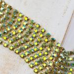 3.2 mm rhinestone chain with Olivine AB Preciosa crystals in raw setting x 40 cm