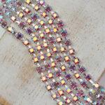 3 mm rhinestone chain with Rose AB Preciosa crystals in silver setting x 20 cm