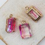 17.5x10x6.5 mm drop in metal setting Pink/Transparent Rainbow x 1 pc