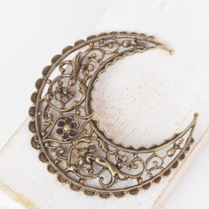 Antique bronze filigree big crescent 51x55 mm x 1 pc