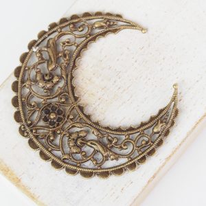 Antique bronze filigree medium crescent 44x48 mm x 1 pc