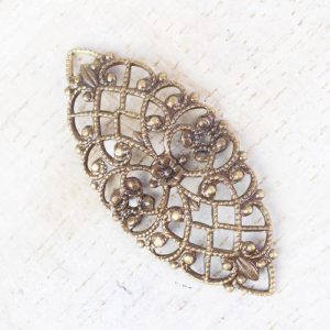 Antique bronze filigree navette 33x15 mm x 1 pc