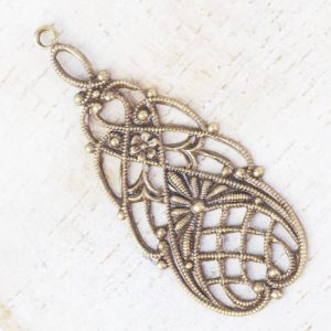 Antique bronze filigree raindrop 14x36 mm x 1 pc