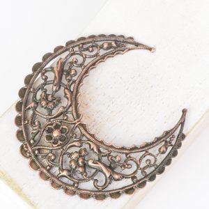 Antique copper filigree big crescent 51x55 mm x 1 pc