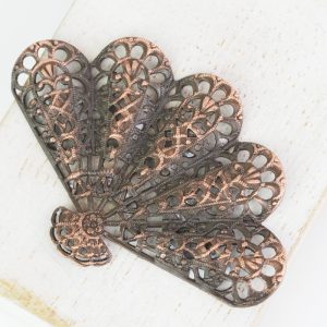 Antique copper filigree big fan 54x36 mm x 1 pc