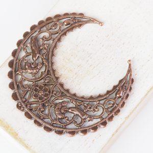 Antique copper filigree medium crescent 44x48 mm x 1 pc