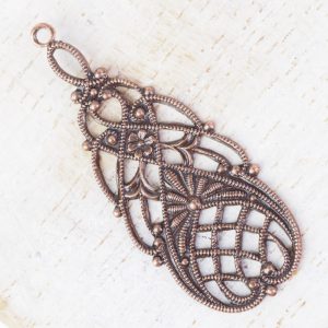 Antique copper filigree raindrop 14x36 mm x 1 pc