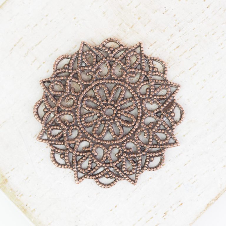 Antique copper filigree rosette 26x26 mm x 1 pc