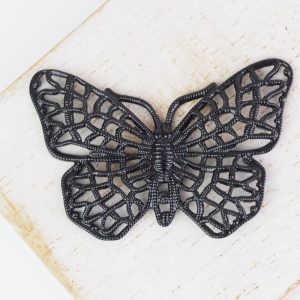 Gunmetal black filigree butterfly 38x25 mm x 1 pc