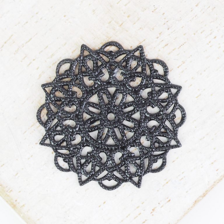 Gunmetal black filigree rosette 26x26 mm x 1 pc