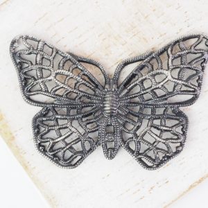 Patina silver filigree butterfly 38x25 mm x 1 pc