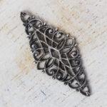 Patina silver filigree diamond 32x14 mm x 1 pc