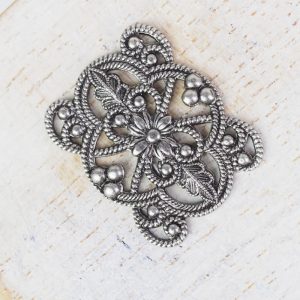 Patina silver filigree flower connector 22x18 x 1 pc