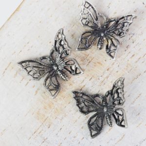 Patina silver filigree tiny butterfly 12x11 mm x 1 pc