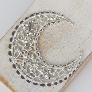 Silver filigree medium crescent 44x48 mm x 1 pc