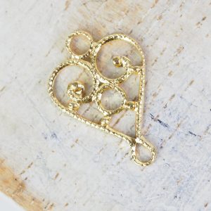 Yellow gold filigree heart connector 10x15 mm x 1 pc