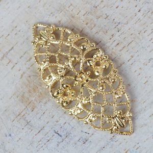 Yellow gold filigree navette 33x15 mm x 1 pc