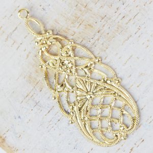 Yellow gold filigree raindrop 14x36 mm x 1 pc