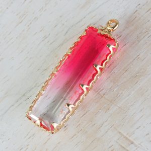 28x8 mm glass pendant drop in metal setting Pink -Transparent Rainbow x 1 pc(s)