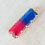 28x8 mm glass pendant drop in metal setting Pink - Dark Blue Rainbow x 1 pc(s)