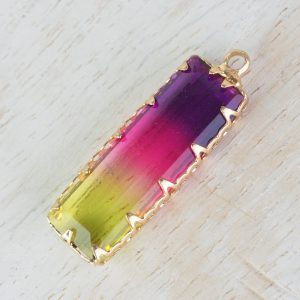 28x8 mm glass pendant drop in metal setting Passionfruit Rainbow x 1 pc(s)