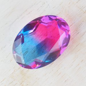 13x18 mm oval glass cabochon Dark Pink-Aquamarine Rainbow x 1 pc(s)